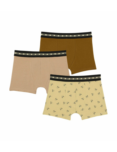 Lot de 3 boxers garçon à motif fun Marron Olive Dim Coton Stretch