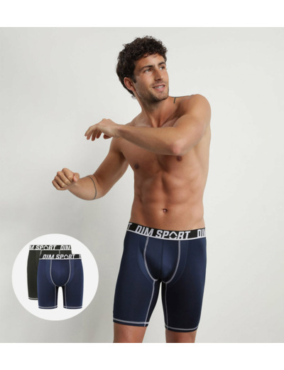 Lot de 2 boxers longs microfibre thermoregulateurs Gris Noir Dim Sport