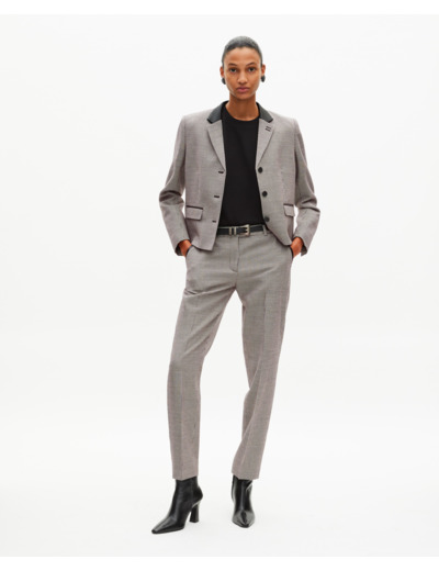 Pantalon tailleur ajusté en pied de poule noir et blanc black grey