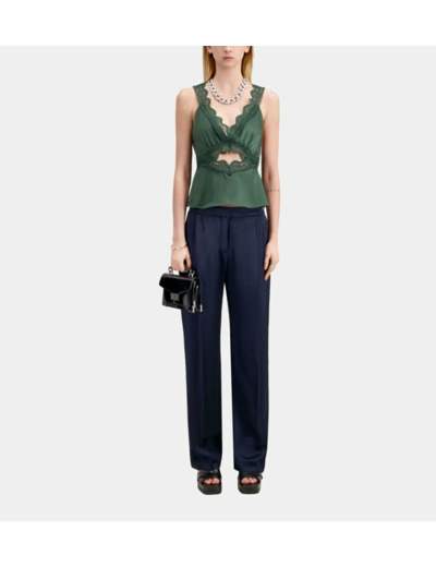 Pantalon A Pinces Fluide Avec Chaine navy