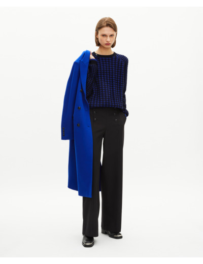 Pull en pied de poule en laine mélangée bleu black navy