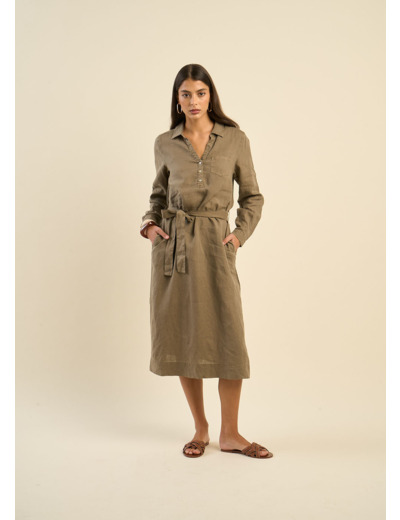 Robe chemise ceinturée à manches ajustables