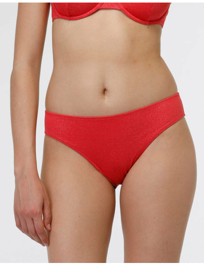 Maillot de bain slip en microfibre Lurex uni corail