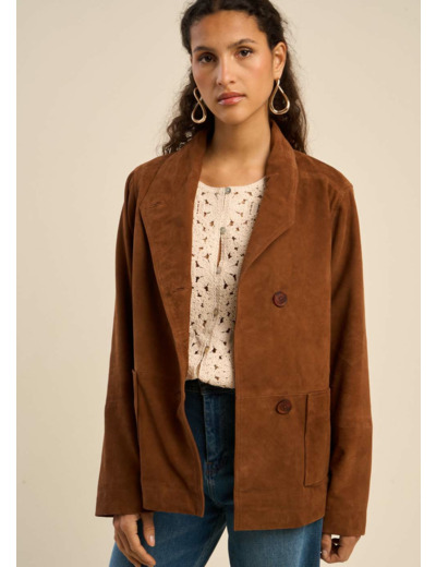 Veste col montant en cuir suédé