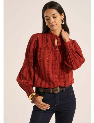 Chemise ample en broderie anglaise à col volanté