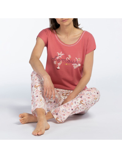 Pyjama femme HISTOIRE rose/imprimé