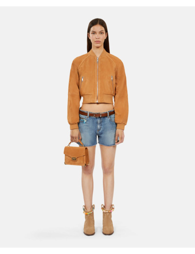 Blouson Camel En Cuir Suède camel