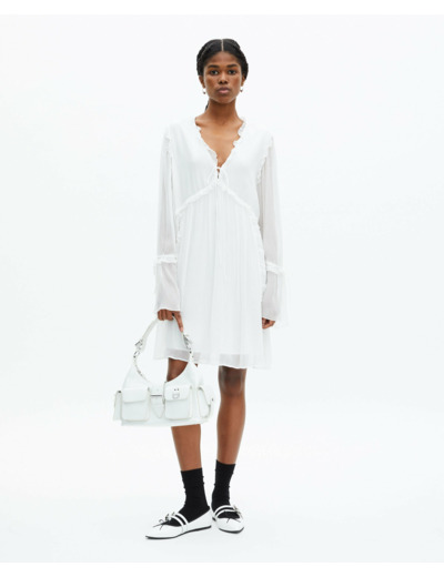 Robe unie a volants ecru
