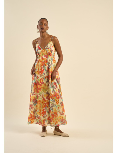 Robe longue à bretelles et motifs multicolores