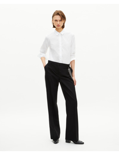 Pantalon tailleur large détails satin noir black