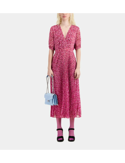Robe Longue Plisse A Manches Courte pink