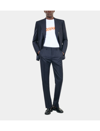 Pantalon de costume à rayures bleu marine navy