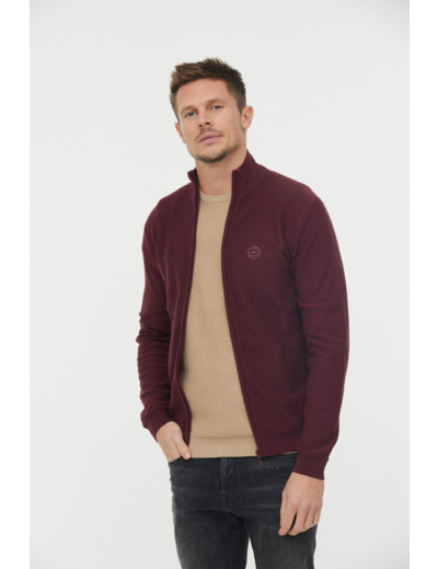 Gilet basique maille fantaisie en coton bio avec print poitrine