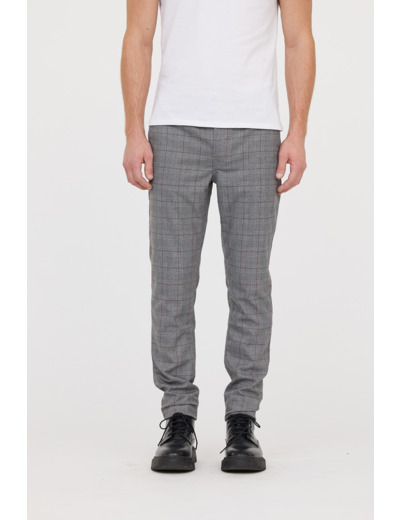 Chino slim, taille medium bas en prince de galles