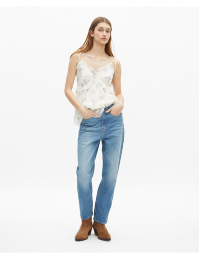 Top à volants imprimé fleuri blanc white