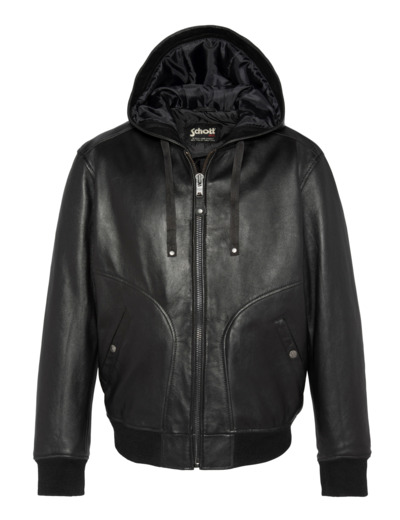 Blouson à capuche, cuir d'agneau