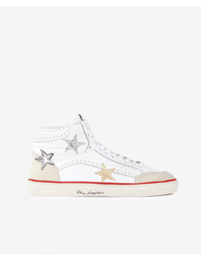 Baskets montantes en cuir blanc avec étoiles white
