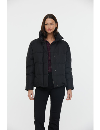 Doudoune «boxy» imprimée carreaux ton sur ton resserrable en bas