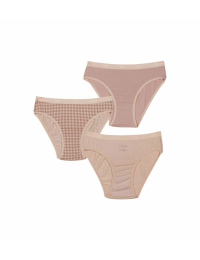 Lot de 3 culottes fille en coton stretch Mauve motif vichy Les Pockets