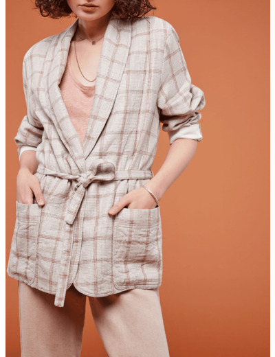 Veste carreaux marron ecru