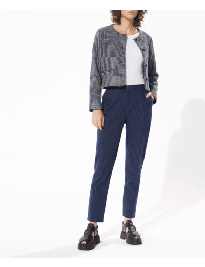 Pantalon droit rayures bleues foncees