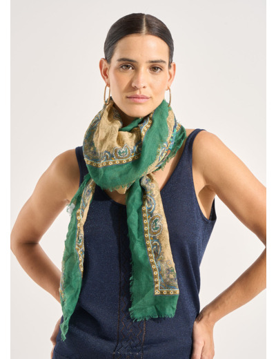 Foulard carré imprimé en laine et modal