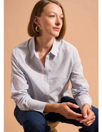 Chemise cintrée en coton à rayures ciel et fil lurex