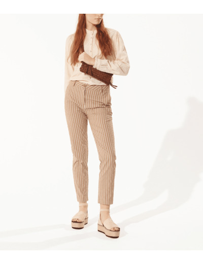Pantalon droit rayure marron glace