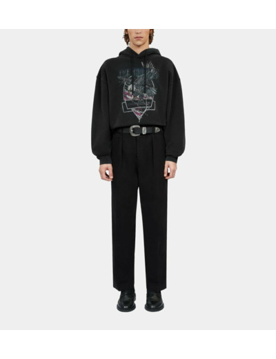 Sweatshirt À Capuche Noir Avec Sérigrahie Chaos Eagle black washed