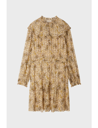 Robe courte à fleurs et fils dorés - ROMANA