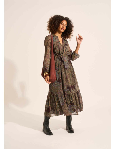 Robe longue à imprimé avec des manches longues bouffantes