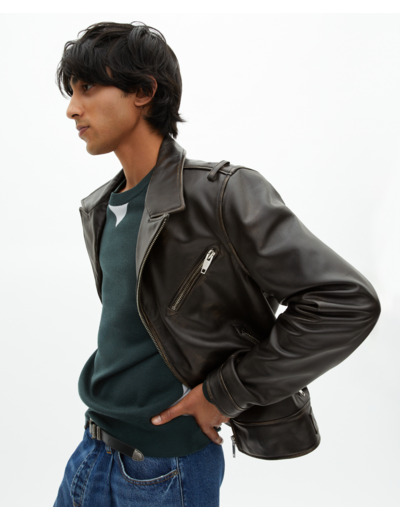 Blouson style biker en cuir noir black