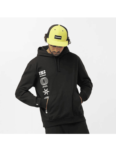 Graphic Pull Over Hoody Deep Black