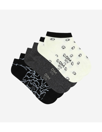 Lot de 3 paires de socquettes enfant Noir à motif smiley Coton Style