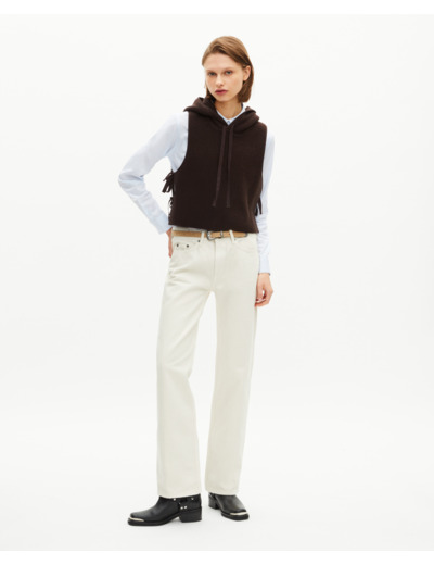 Pull sans manches en laine et coton marron chocolate