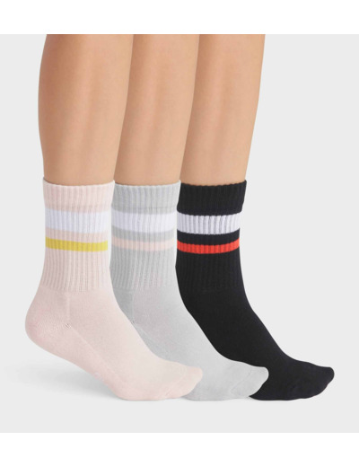 Lot de 3 paires de chaussettes femme en coton Rose Gris EcoDim Sport