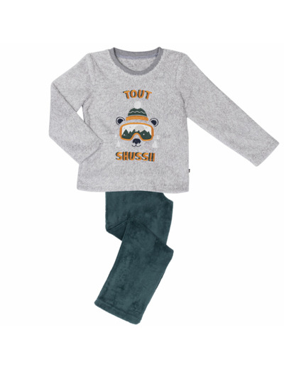 Pyjama garçon TOUT SCHUSS gris chiné/vert