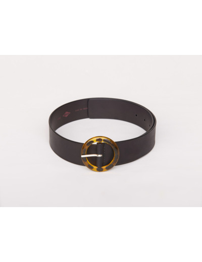 Ceinture cuir lisse avec boucle ronde façon écaille