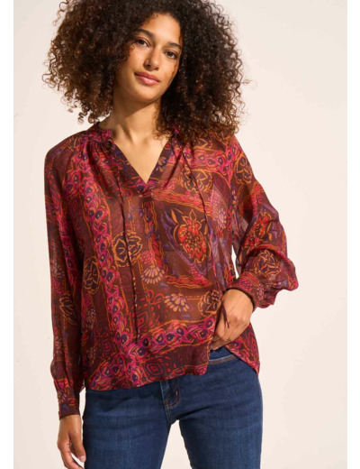 Blouse fluide imprimée avec des manches longues bouffantes