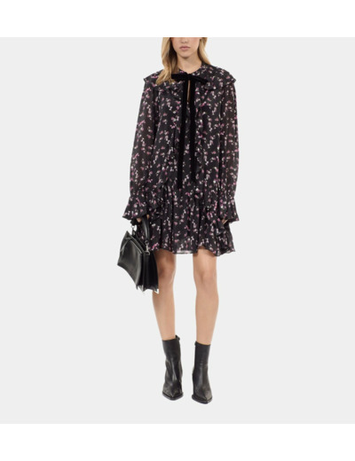 Robe courte à volants imprimé fleuri black