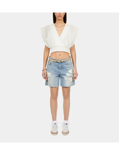 Top Court Blanc En Broderie Anglaise black