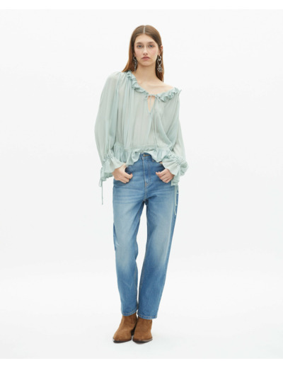 Top manche longue a noeud blue/green