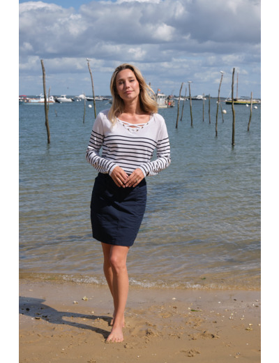 Pull femme col V Blanche