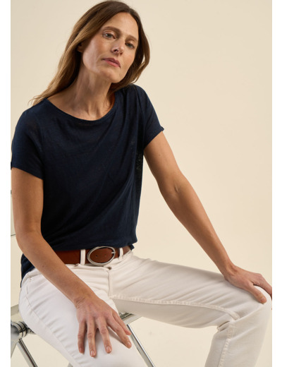 T-shirt en lin col bateau détail lurex
