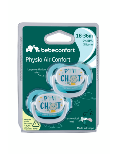 Lot de 2 sucettes physio petit chat bleu 18/36mois Bleu