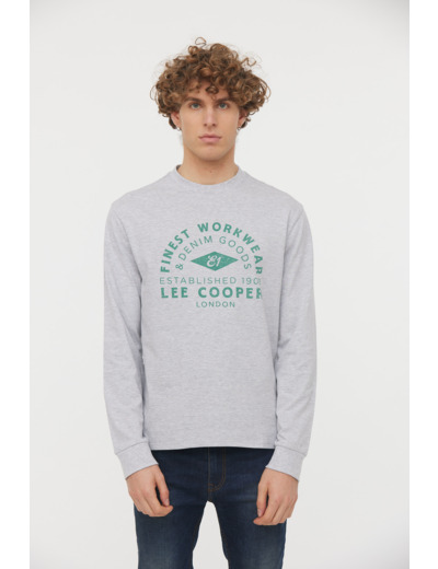 T-shirt manches longues en coton épais avec graph poitrine et rib poignet