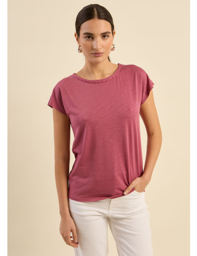 T-shirt à col bateau brodé