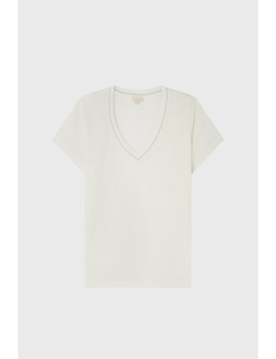 T-shirt V en lin écru - MAGALI