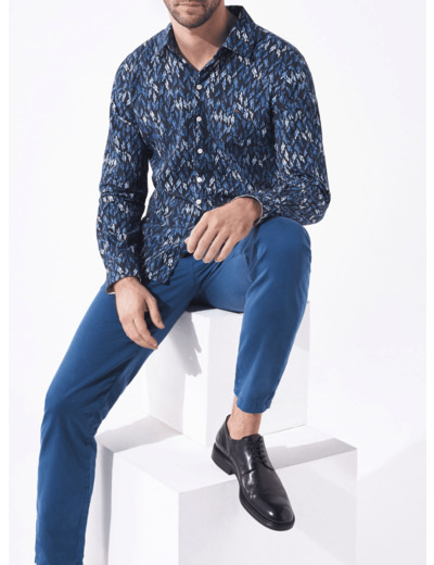 Chemise slim "imprimé maison" saphir