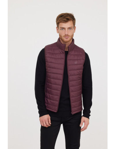 Doudoune légère basique sans manches en nylon, print poitrine, bandes élastiques côtés